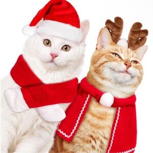 Festive Red and White Cat Holiday Costume Set
